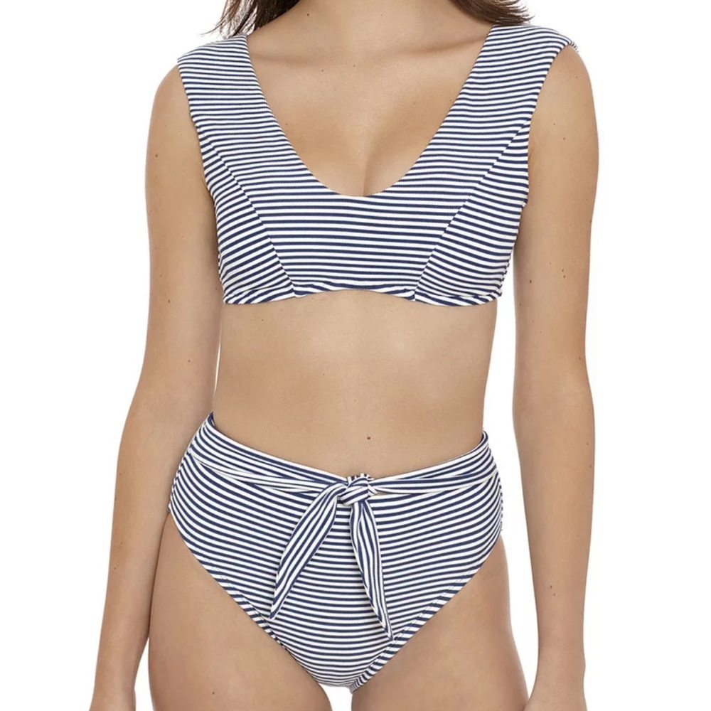 Time and Tru bikini set high waisted bottoms blue and white striped